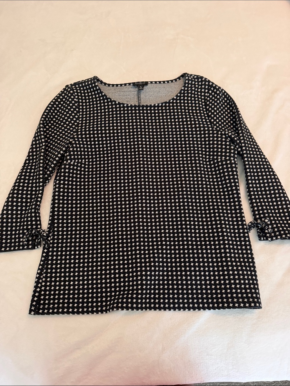 Talbots Black and White Patterned Long-Sleeve Top